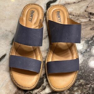 Born Navy and Tan Sandals